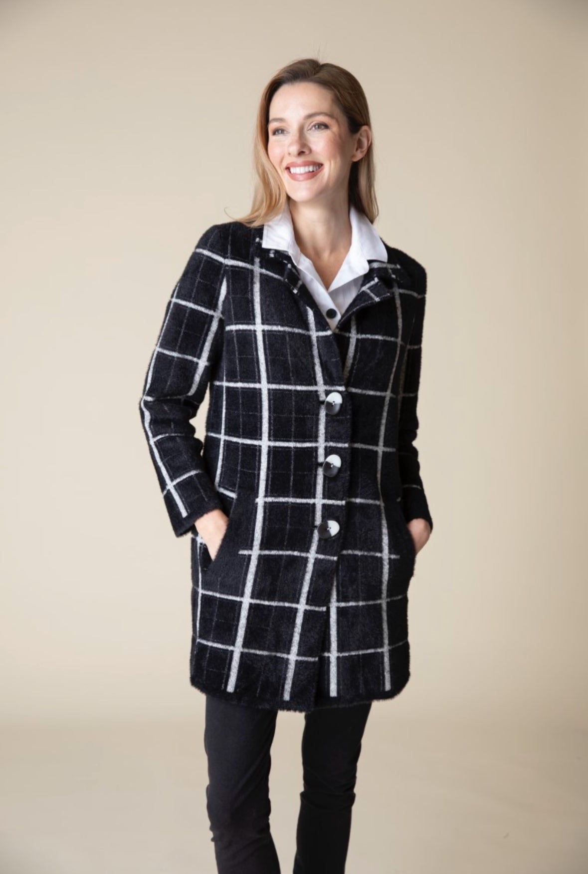 Windowpane jacquard car coat