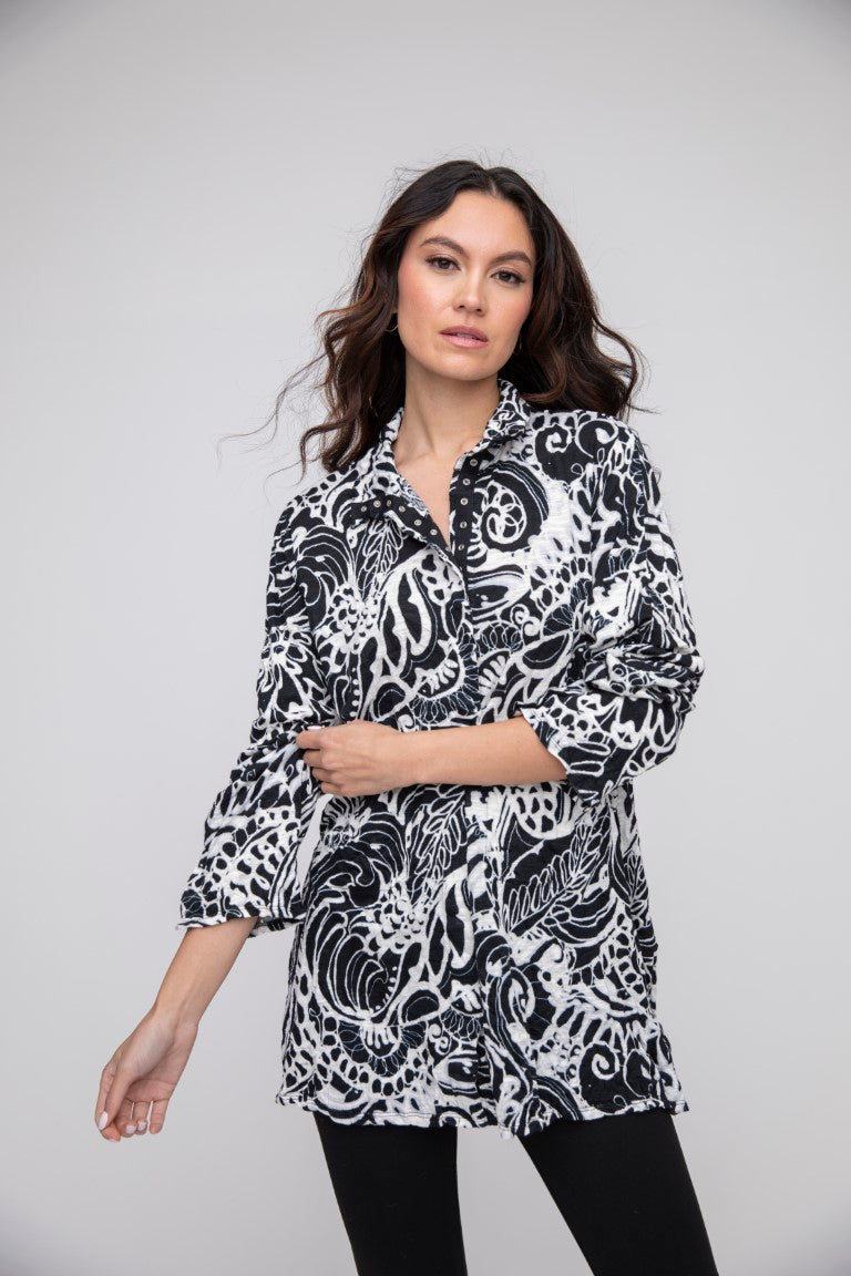 JetSet Crinkle Scroll Snap Front Tunic