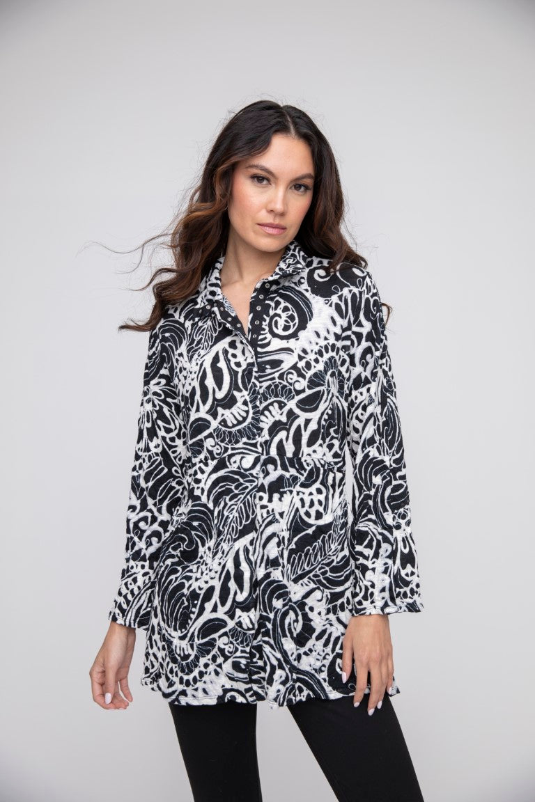 JetSet Crinkle Scroll Snap Front Tunic