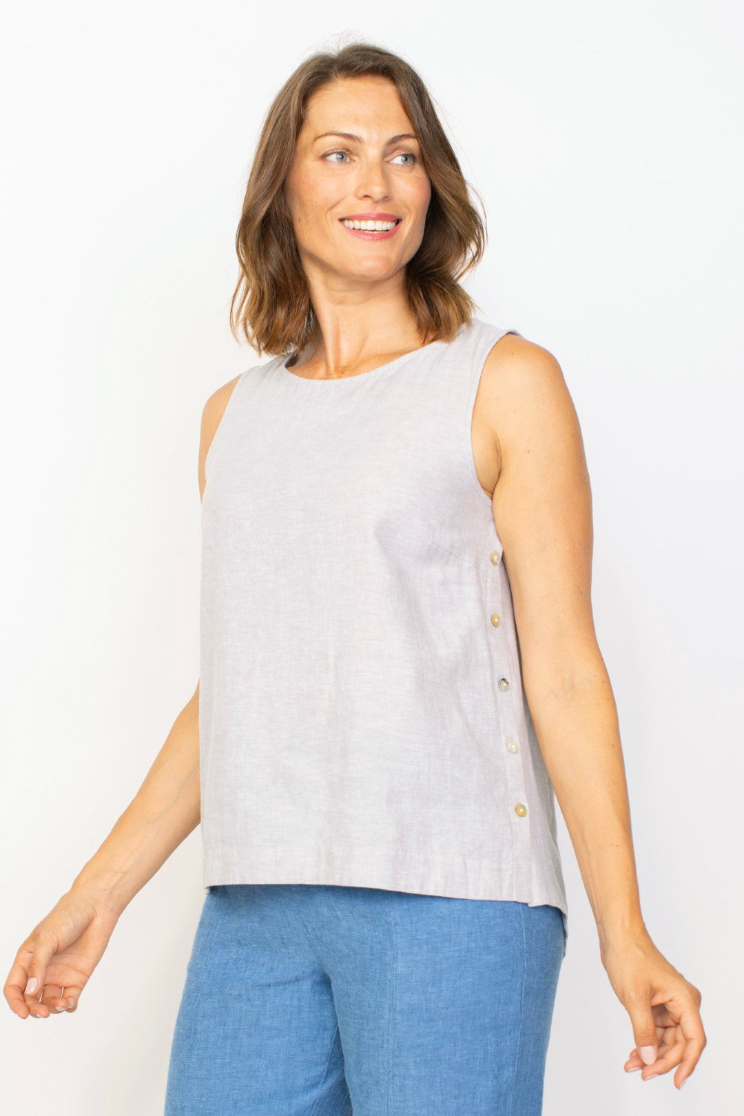 Linen Solid Button Tank